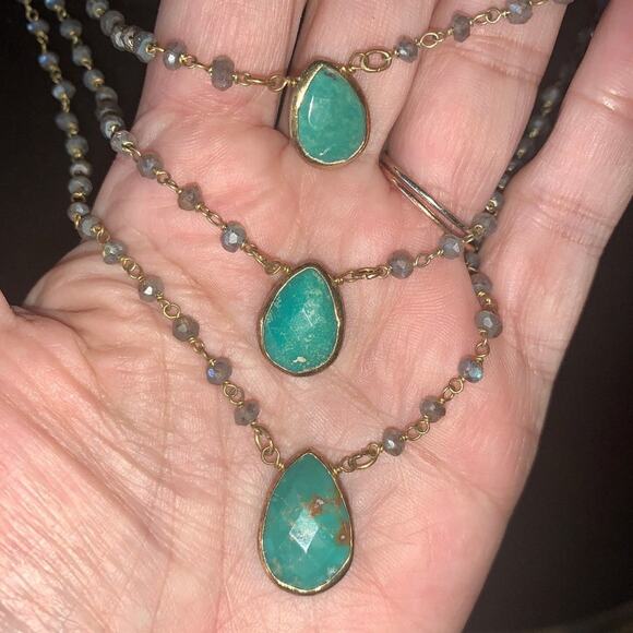 NEW RACHEL REINHARDT RUSSIAN AMAZONITE & LABRADORITE TRIPLE NECKLACE - Picture 3 of 7